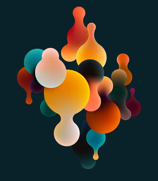 Burbujas Multicolor Fluidas Sobre Fondo Oscuro Ilustración Abstracta Del Vector — Vector de stock