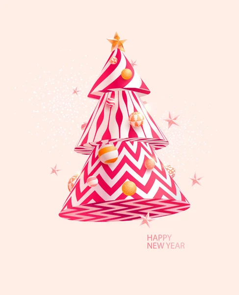 Árbol Navidad Estilizado Con Decoración Año Nuevo Diseño Tarjeta Felicitación — Vector de stock