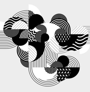 Soyut sanat monokrom kompozisyonu. Desenli geometrik şekiller.