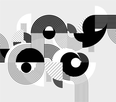 Soyut sanat monokrom kompozisyonu. Desenli geometrik şekiller.