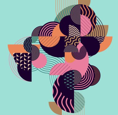 Soyut sanat renkli kompozisyon. Desenli geometrik şekiller.