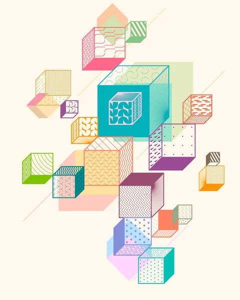 Composition Géométrique Abstraite Avec Cubes Motifs Poster Design — Image vectorielle