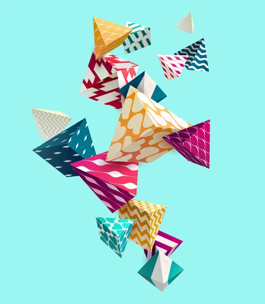 青色の背景に色の3Dパターンピラミッド 抽象ベクトル図 — ストックベクタ