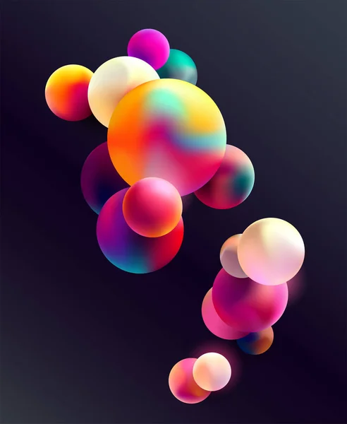 Fluid Colorful Balls Dark Background Abstract Vector Illustration — Stock Vector