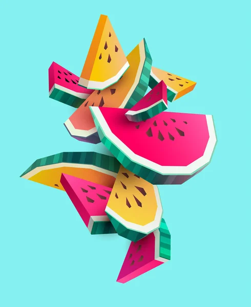 Frisch Geschnittene Wassermelonenfrüchte Auf Hellem Hintergrund Polygonale Vektorillustration — Stockvektor