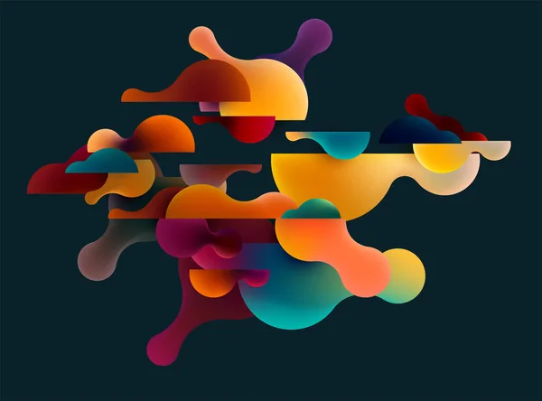 Burbujas Multicolor Fluidas Sobre Fondo Oscuro Ilustración Abstracta Del Vector — Vector de stock