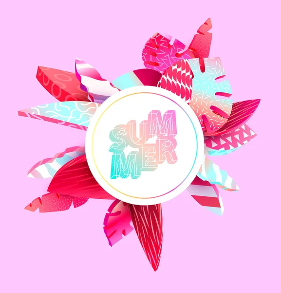 Bannière Lumineuse Avec Des Feuilles Tropicales Colorées Design Floral Été — Image vectorielle