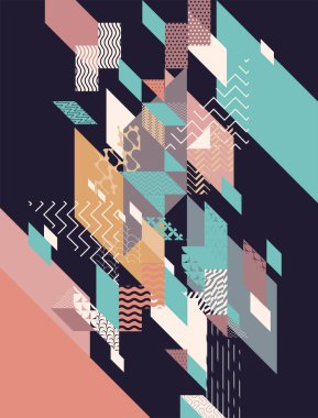 Dekorasyon desenli geometrik kompozisyon. Soyut renkli arkaplan. Süslü vektör şekilleri.