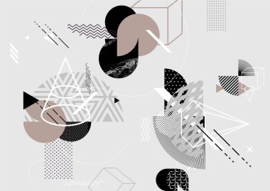  Monochrome composition of patterned and textured circles. Art geometric shapes.	