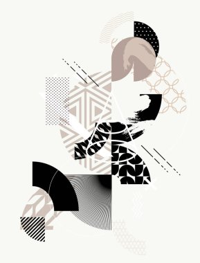 Soyut sanat monokrom kompozisyonu. Desenli geometrik şekiller.