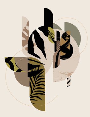 El çizimi çiçek tasarımı. Geometrik şekillerin ve botanik elementlerin bileşimi.