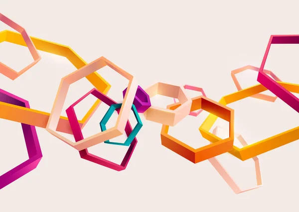 Абстрактный Трехмерный Геометрический Фон Цветных Шестиугольников Яркий Минималистический Графический Элемент — стоковый вектор
