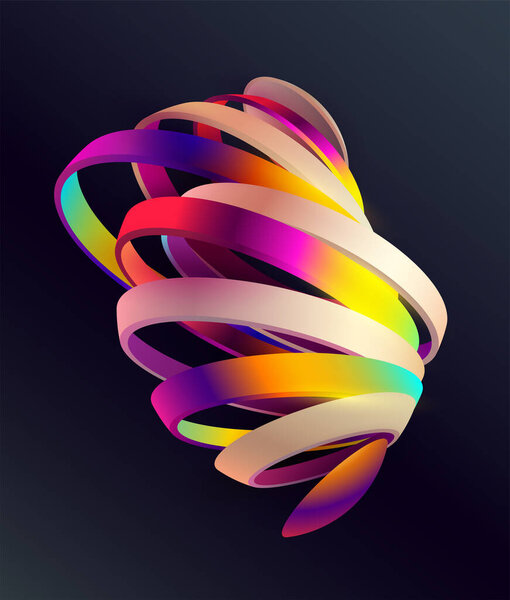 Цветные 3D кольца на темном фоне. Абстрактная геометрическая форма.