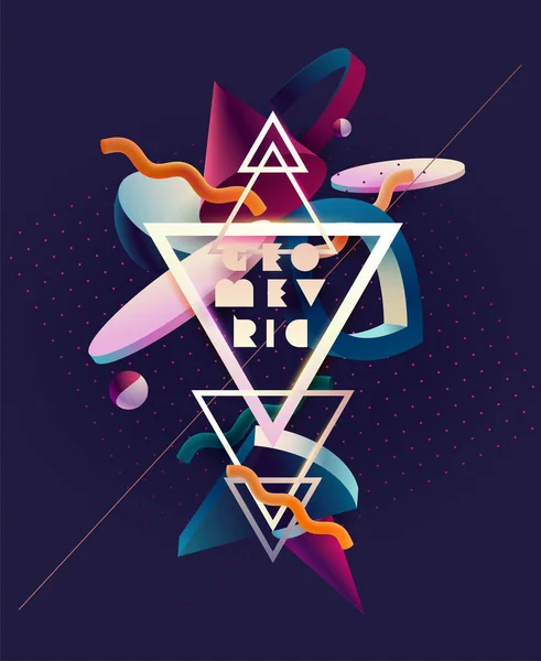 Soyut Renkli Poster Tasarımı Üçgen Çerçeveli Boyutlu Geometrik Şekiller Kapak — Stok Vektör