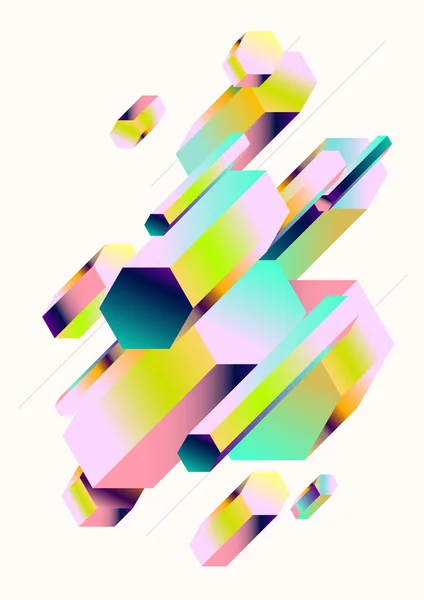 Kleurrijke Geometrische Achtergrond Isometrische Zeshoek Met Helderlijnhellingen Abstracte Compositie Voor — Stockvector