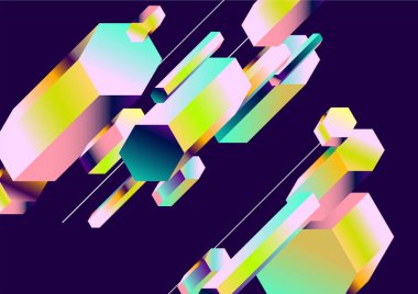 Renkli geometrik arka plan. Aydınlık çizgi eğimli Isome altıgen. Poster tasarımı için soyut kompozisyon.