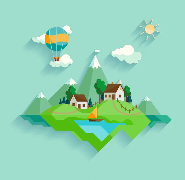 Pueblo paisaje — Vector de stock