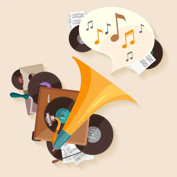 Music poster with gramophone. — Stock Vector