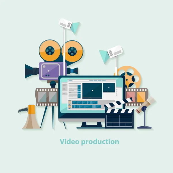 Παραγωγή βίντεο. Επίπεδη σχεδίαση. — Διανυσματικό Αρχείο