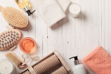 Ahşap arka plan Spa kompozisyonu