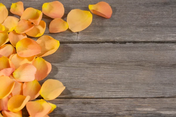 Pétales de roses sur table en bois — Photo