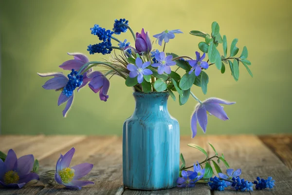 Natureza morta com flores de primavera azuis — Fotografia de Stock