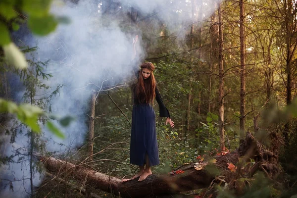 Piękna czarownica w lesie — Zdjęcie stockowe