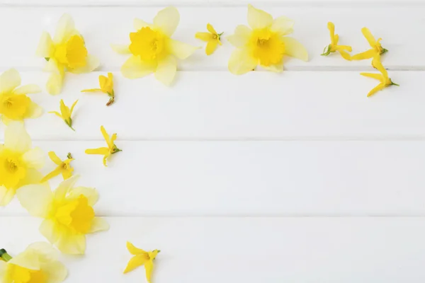 Flores de primavera sobre fondo blanco de madera —  Fotos de Stock