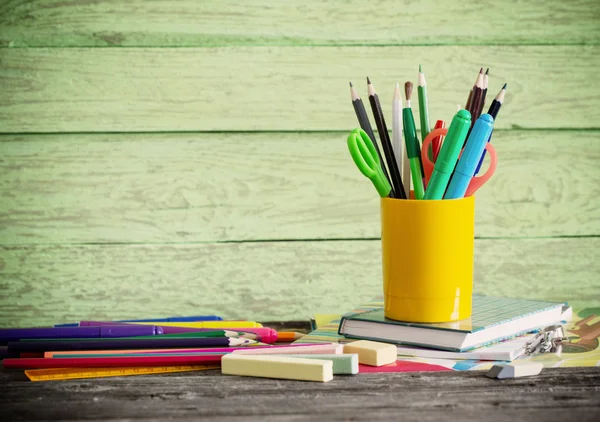 School stationary on wooden table — Stock Photo, Image