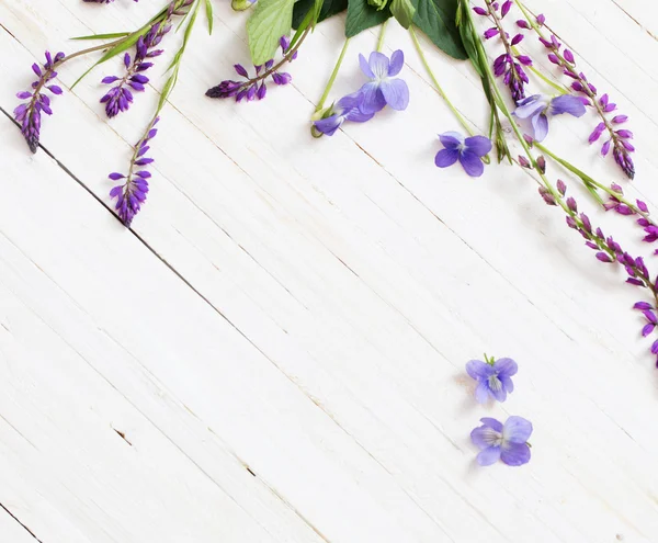 Flores sobre fondo de madera blanco — Foto de Stock