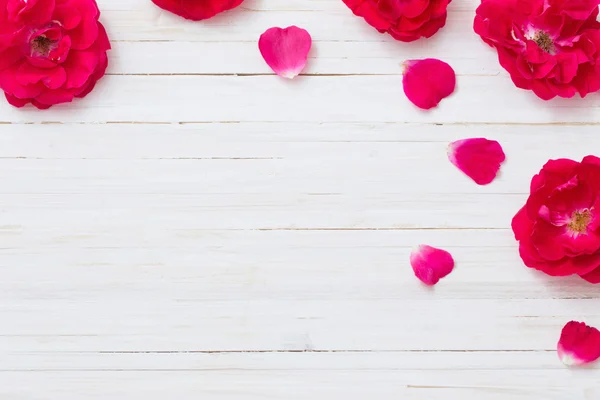 Pink rose on white wooden background — Stock Photo, Image