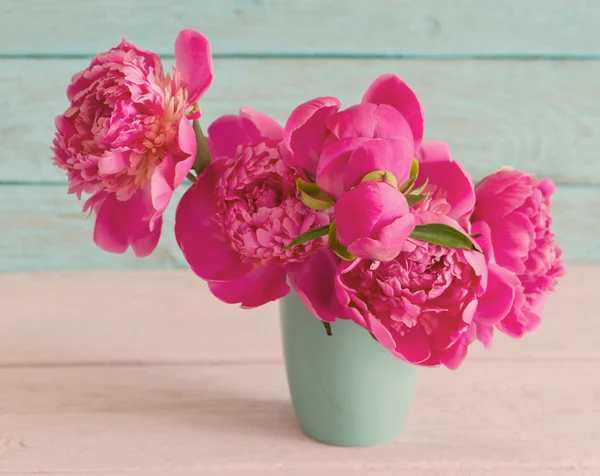 Peonía rosa sobre fondo azul —  Fotos de Stock