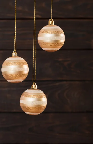 Christmas Balls Hanging Dark Wooden Background — Stock Photo, Image