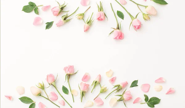Rózsaszín Fehér Virágok Fehér Papír Háttér — Stock Fotó