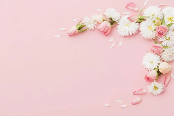 Pink White Flowers Pink Paper Background — Stock Photo, Image