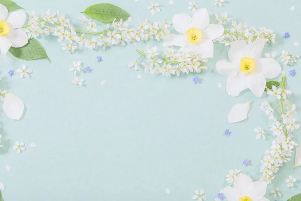 Białe Wiosenne Kwiaty Papierowym Tle — Zdjęcie stockowe