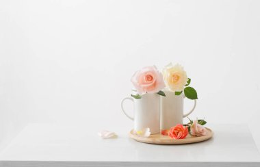 Beyaz arkaplanda iki gül.