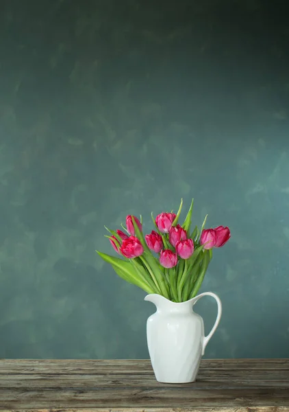 Beautiful Tulips White Jug Dark Background — Stock Photo, Image
