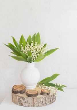 Vazodaki vadideki zambak arka plandaki eski beyaz duvarda