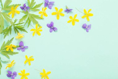 Yeşil kağıt üzerinde yaz çiçekleri