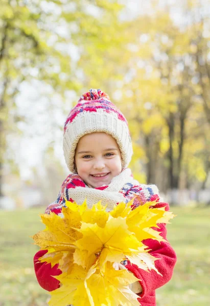 Ευτυχισμένη Όμορφη Κοπέλα Στο Πάρκο Φθινόπωρο — Φωτογραφία Αρχείου