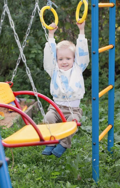 Little Boy Playground Summer Day — Stock Photo, Image