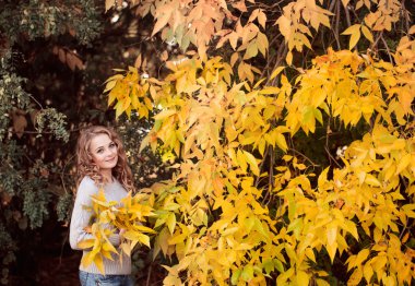 açık havada sonbaharda güzel kadın