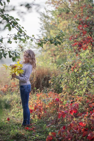 Hermosa joven mujer caminando al aire libre en otoño —  Fotos de Stock