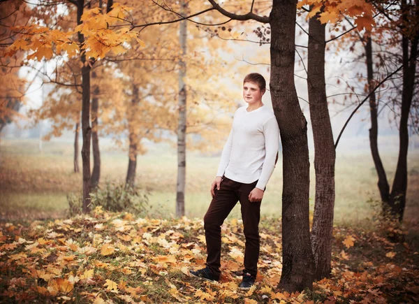 年轻男子在秋天的公园 — 图库照片