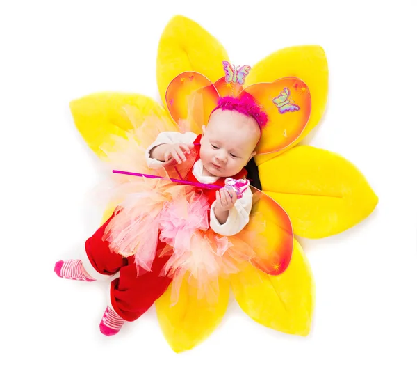 Piccolo bambino vestito in costume da farfalla isolato su bianco — Foto Stock