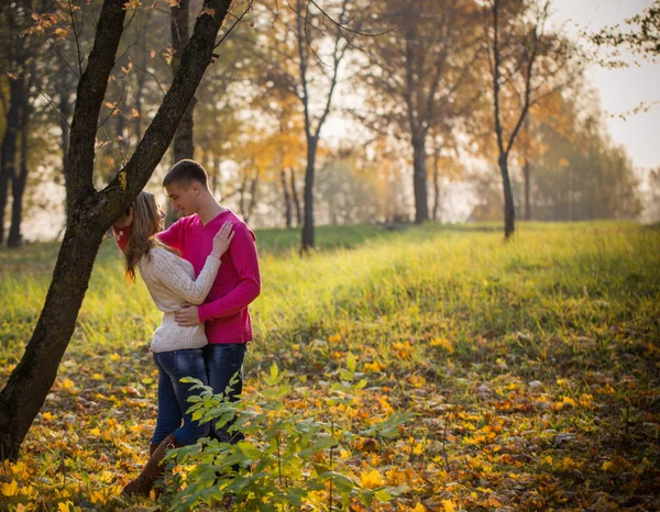 Pár v podzimním parku — Stock fotografie