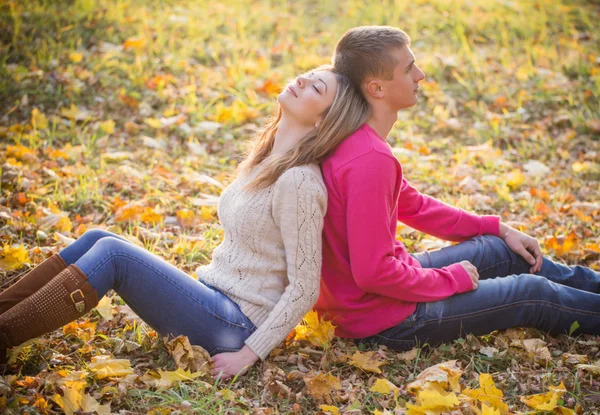 秋の公園でロマンチックなカップル — ストック写真