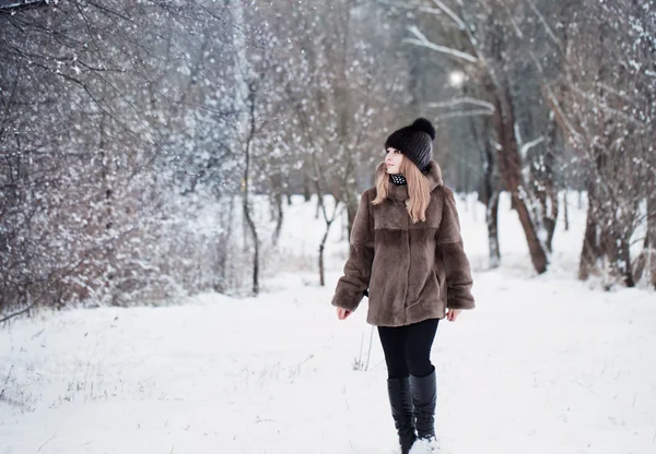 Bella donna in un parco invernale — Foto Stock