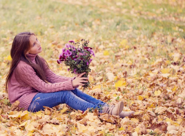 Menina bonita no parque de outono — Fotografia de Stock